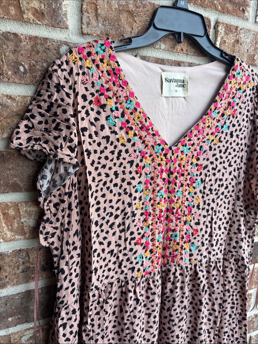 Savanna Jane leopard print Blush Pink with Multicolor Embroidery - Picture 4 of 7